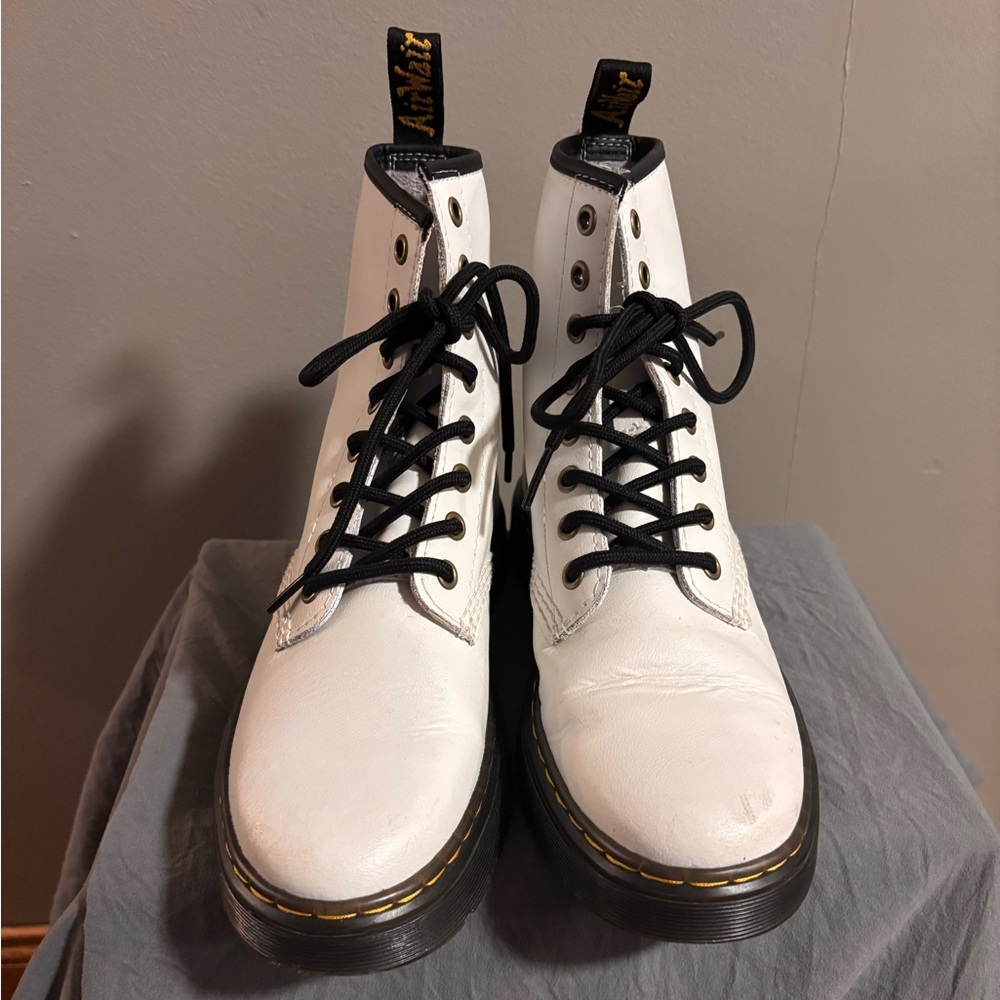 Dr. Martens White Leather Lace-Up Boots